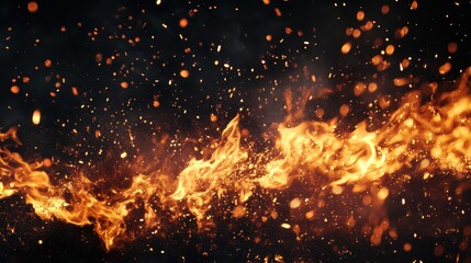 Vivid flames and sparks burst against a dark background in a fiery display