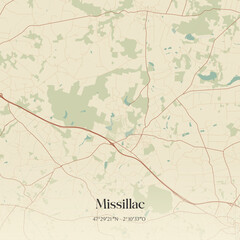 Fototapeta premium Vintage map of Missillac, France.