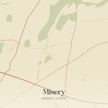 Vintage map of Misery, France.
