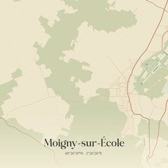 Fototapeta premium Vintage map of Moigny-sur-École, France.