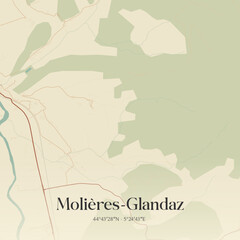 Fototapeta premium Vintage map of Molières-Glandaz, France.