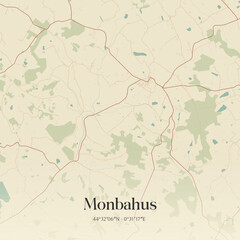 Fototapeta premium Vintage map of Monbahus, France.