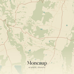 Obraz premium Vintage map of Moncaup, France.
