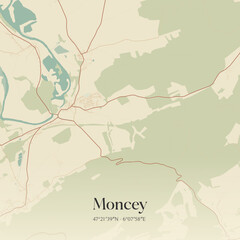 Obraz premium Vintage map of Moncey, France.