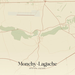 Fototapeta premium Vintage map of Monchy-Lagache, France.