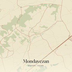 Obraz premium Vintage map of Mondavezan, France.