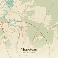 Obraz premium Vintage map of Monéteau, France.