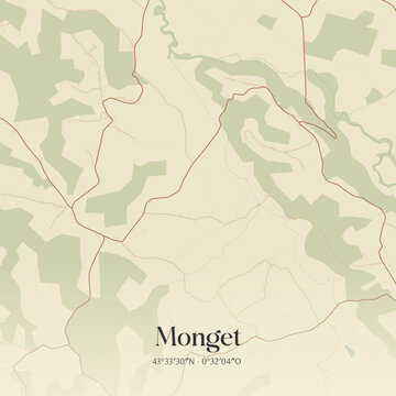 Vintage map of Monget, France.