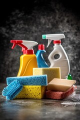 Household cleaning tools on ground