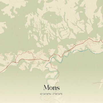 Vintage map of Mons, France.
