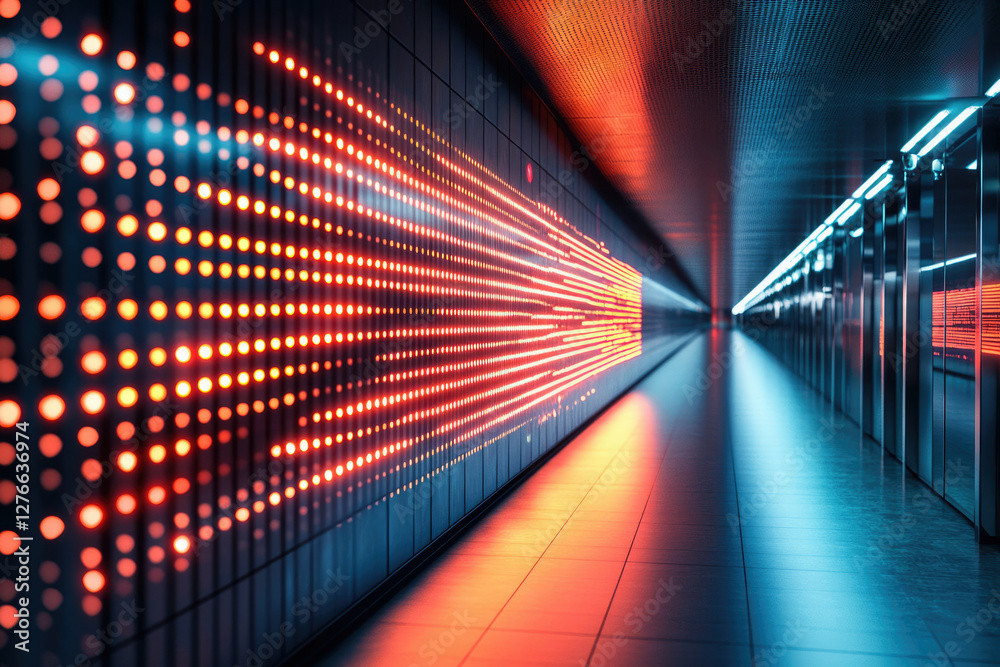 Poster a futuristic corridor with vibrant led lights creates a dynamic and technological atmosphere.