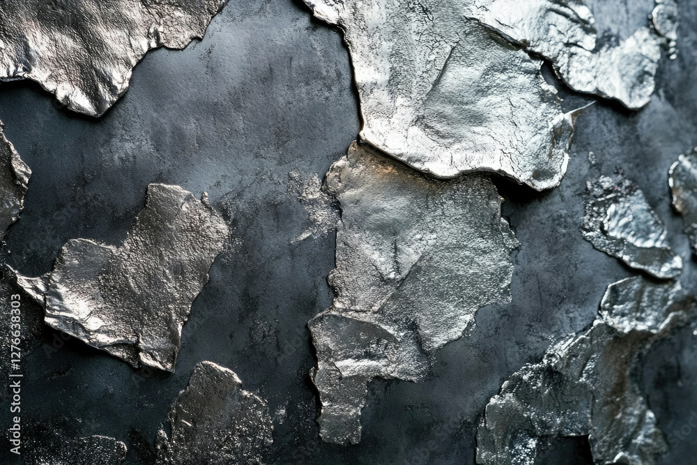 Aufkleber abstract textured background with silver metallic fragments on a dark gray surface.