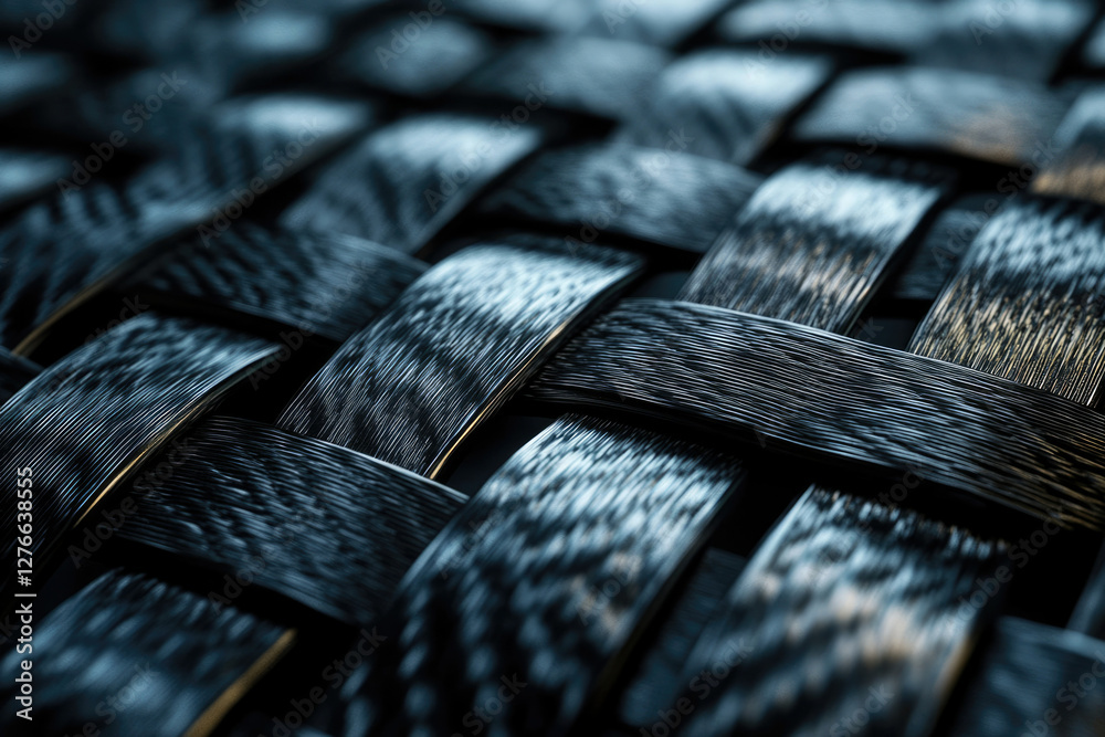Poster close-up of a woven carbon fiber composite material showcasing its intricate texture and strength.