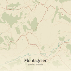 Fototapeta premium Vintage map of Montagrier, France.