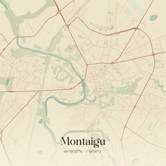 Obraz premium Vintage map of Montaigu, France.
