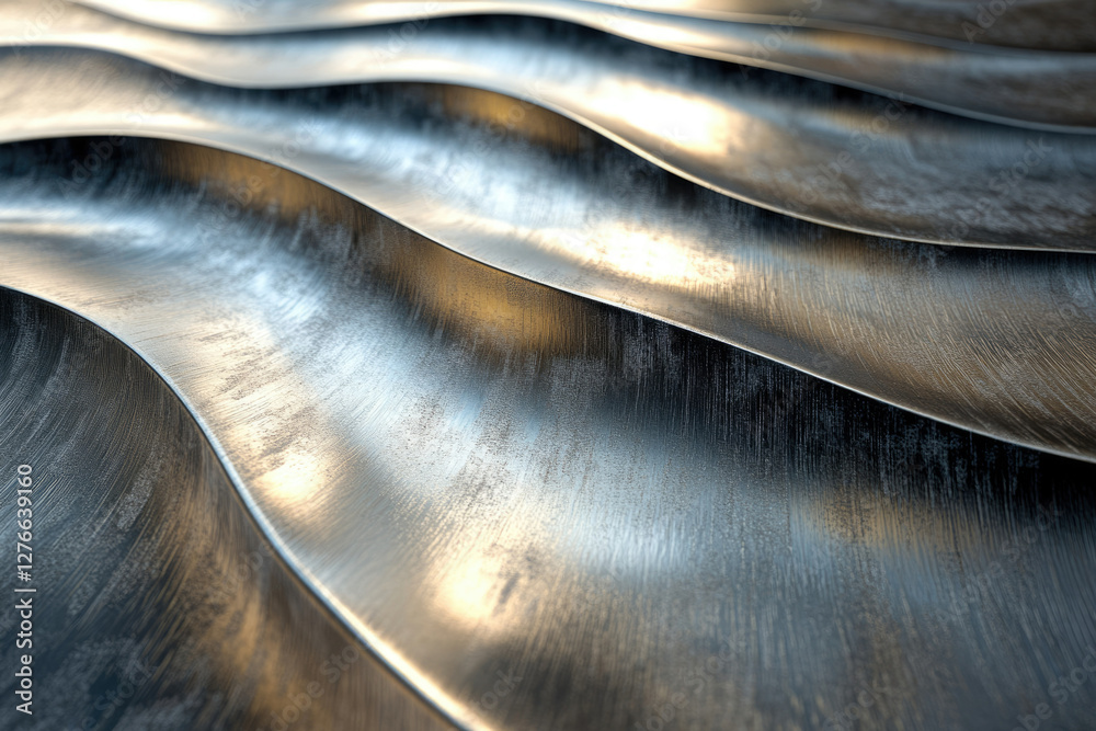 Aufkleber abstract image of brushed metal with undulating waves, reflecting light and shadow.