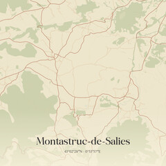 Obraz premium Vintage map of Montastruc-de-Salies, France.