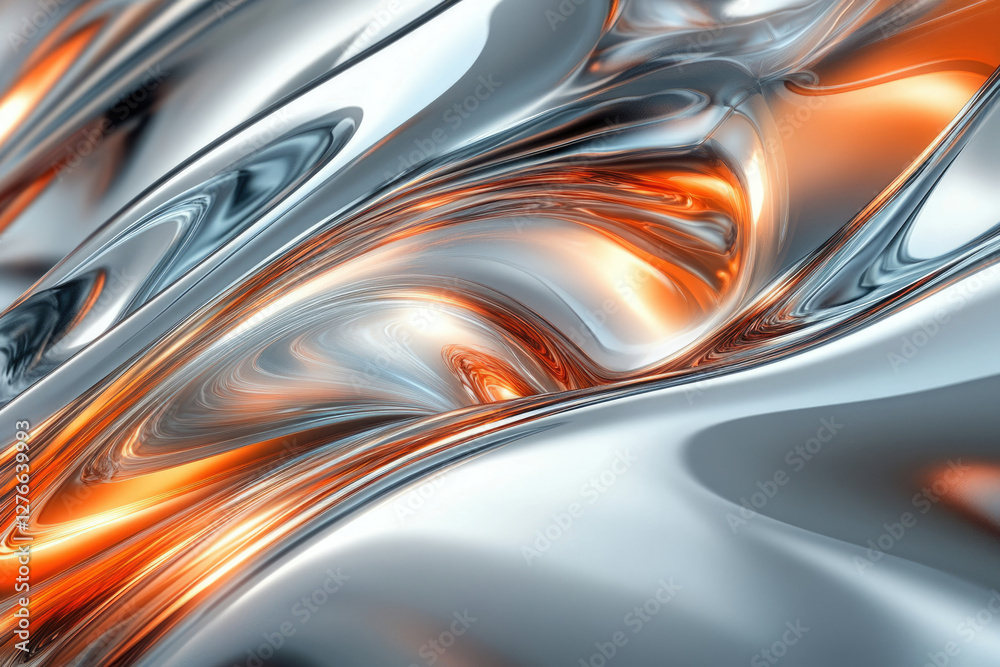 Aufkleber abstract image of flowing metallic liquid with orange and silver hues, creating a dynamic and luxuri