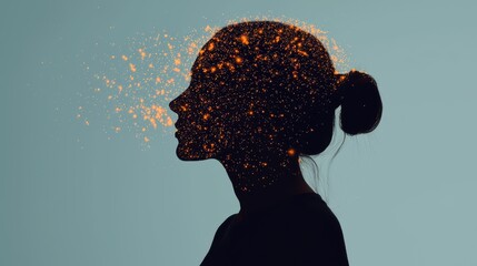 Exploring state of mind cosmic silhouette of a woman artful view