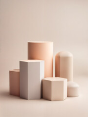 Obraz premium A refined collection of geometric sculptures in soft pastel hues, arranged thoughtfully to create a minimalist and artistic display with smooth, clean lines.