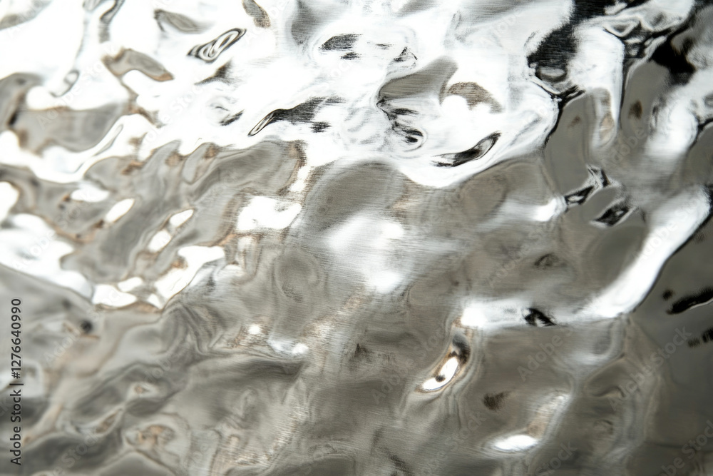 Poster abstract image of a wavy, reflective, metallic surface with light and shadow interplay.