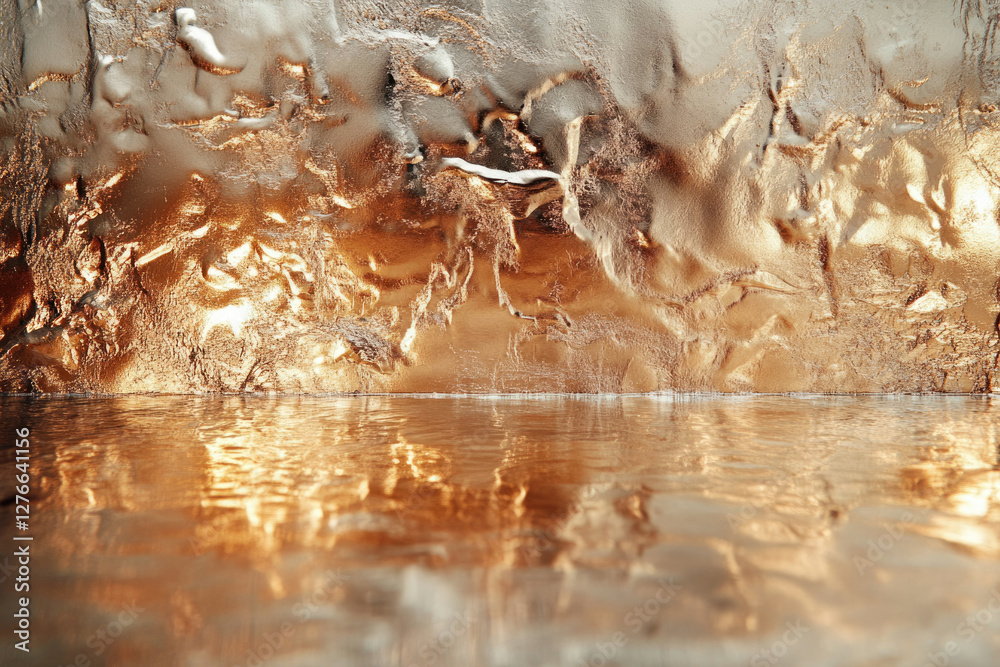 Poster abstract metallic texture with gold and silver tones reflecting on a glossy surface.