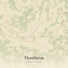 Vintage map of Montbron, France.