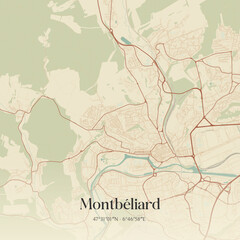 Obraz premium Vintage map of Montbéliard, France.