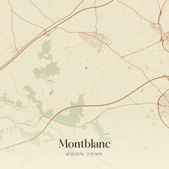 Vintage map of Montblanc, France.