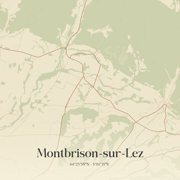 Vintage map of Montbrison-sur-Lez, France.