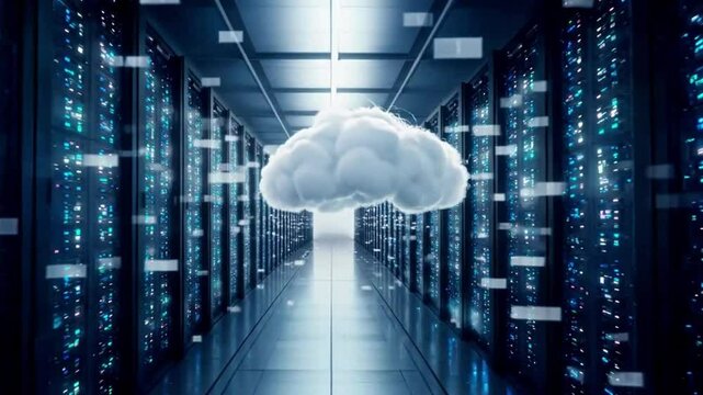Futuristic Cloud Data Center with AI-Driven Holographic Data Streams