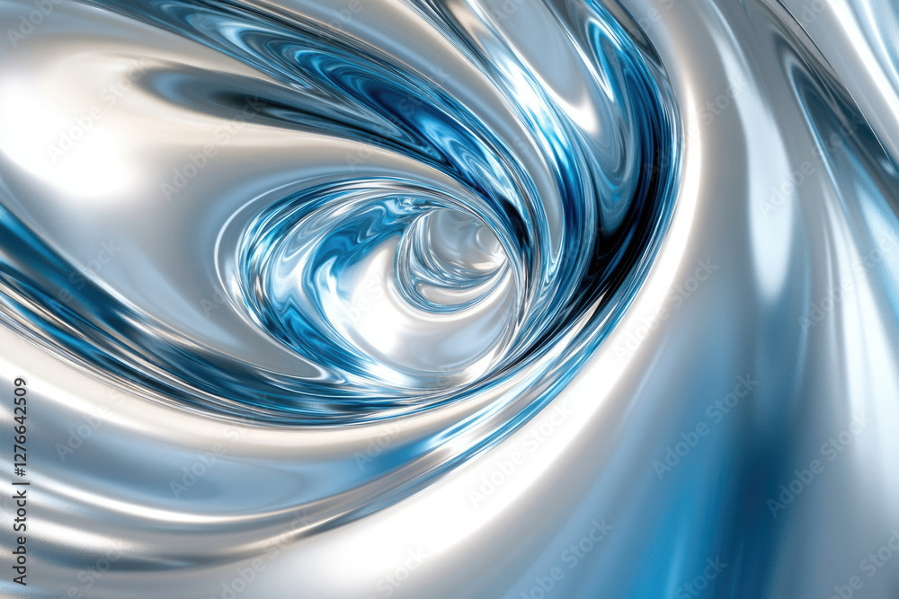 Aufkleber abstract swirling metallic vortex of silver and blue, creating a mesmerizing tunnel effect.