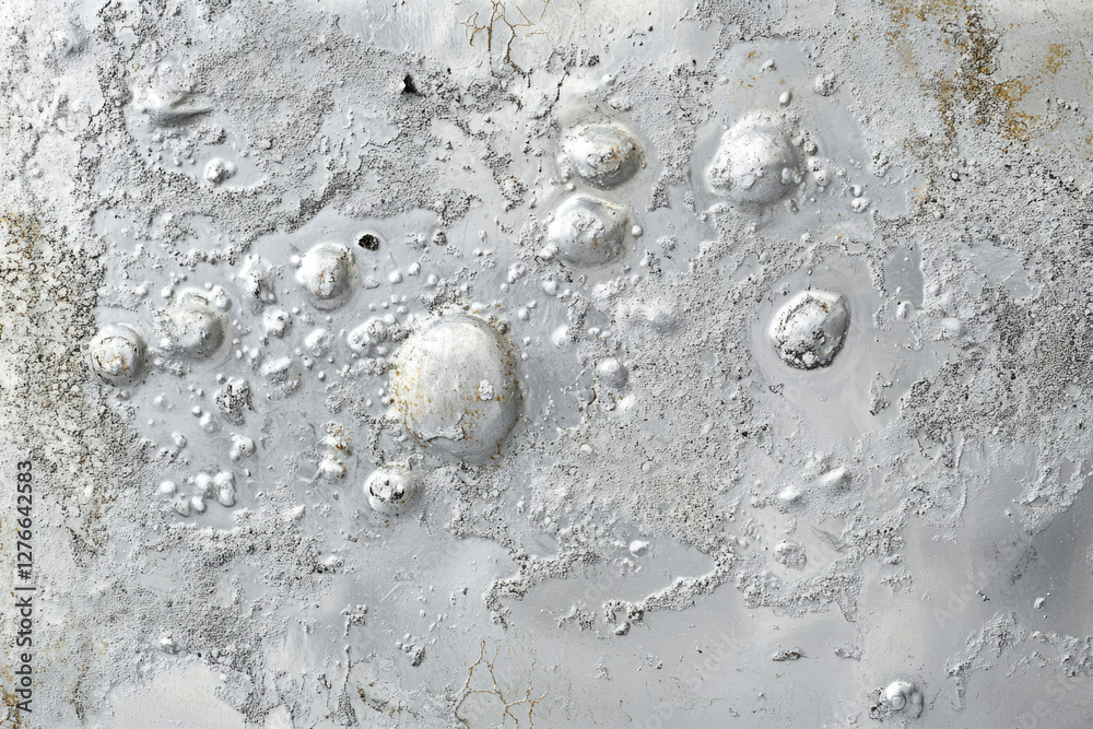Poster Abstract silver metallic texture with various sized bubbles and a rough surface.