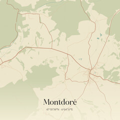 Vintage map of Montdor&eacute;, France.