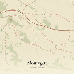 Fototapeta premium Vintage map of Montégut, France.