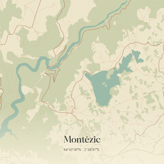 Vintage map of Mont&eacute;zic, France.