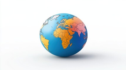 Fototapeta premium Colorful world globe displaying detailed map with continents and countries highlighted