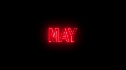 Glowing colorful light neon text month of May . Abstract glowing May month text neon light effect background showing month of may Effect Symbol Animation