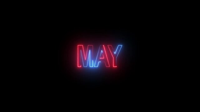Glowing colorful light neon text month of May . Abstract glowing May month text neon light effect background showing month of may Effect Symbol Animation