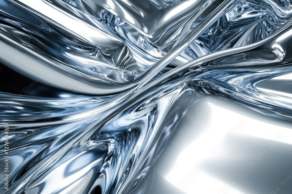 Aufkleber abstract image of flowing, reflective metallic liquid, creating dynamic curves and highlights.