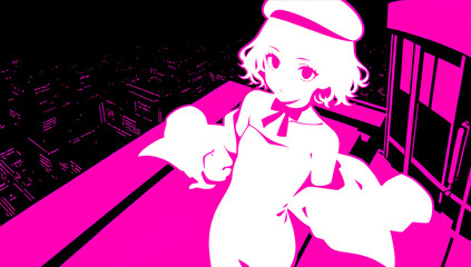 Obraz premium 1 synth wave style girl on the roof