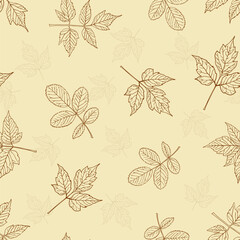 Seamless autumn sketch leaves, doodle style