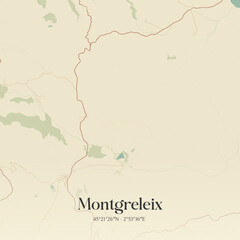 Fototapeta premium Vintage map of Montgreleix, France.