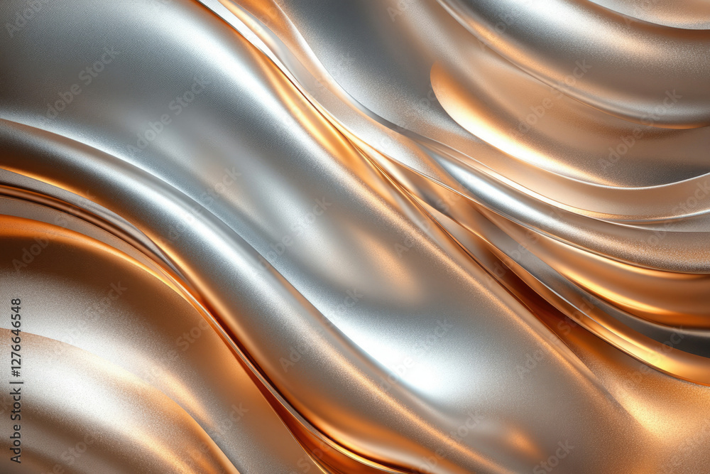 Aufkleber abstract background of flowing metallic silver and gold textures creating elegant, luxurious waves.