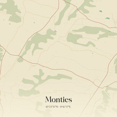 Obraz premium Vintage map of Monties, France.