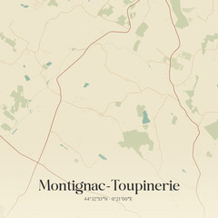 Obraz premium Vintage map of Montignac-Toupinerie, France.