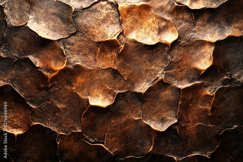 Aufkleber close-up of a textured bronze surface with irregular, undulating patterns.