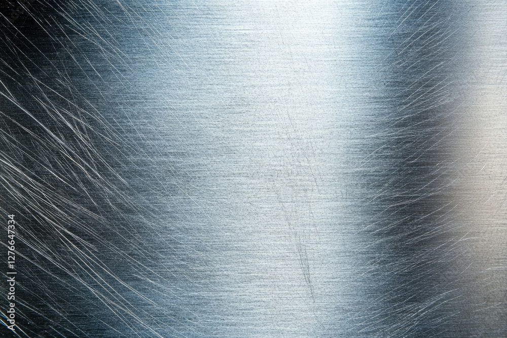 Poster Scratched metallic surface with a gradient of light and shadow, showing texture and wear.