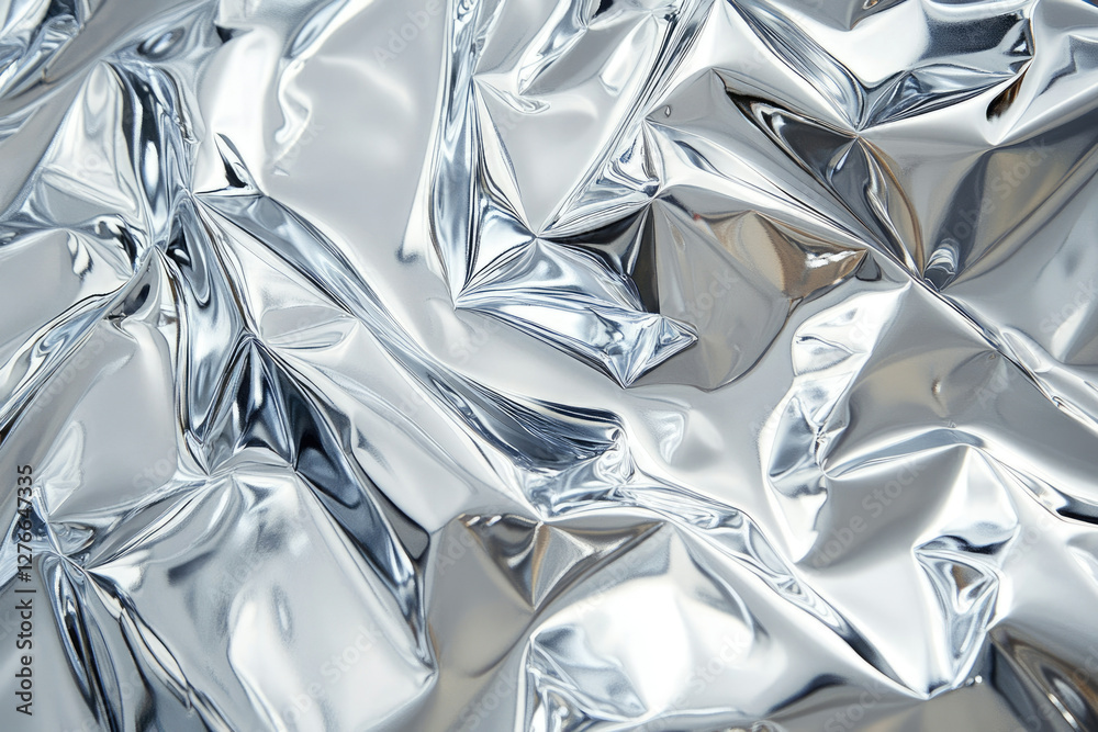 Aufkleber Abstract background of crumpled silver foil, reflecting light and creating a textured surface.