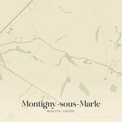 Fototapeta premium Vintage map of Montigny-sous-Marle, France.
